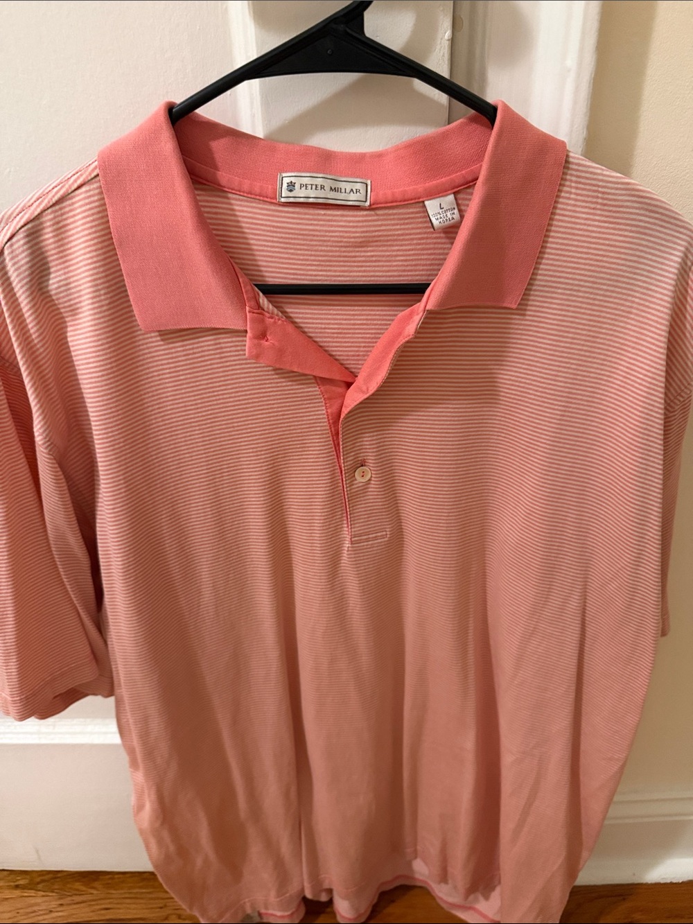 Peter Millar Coral Striped Polo size L